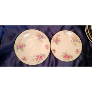 Lenox Aurora Floral Salad Dessert Bread Butter Plates Set of 2 Gold Rim Vintage